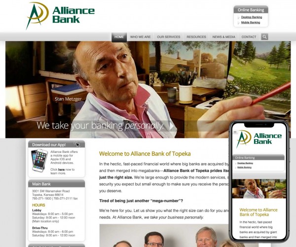 Umbrella website for Alliance Bank.
